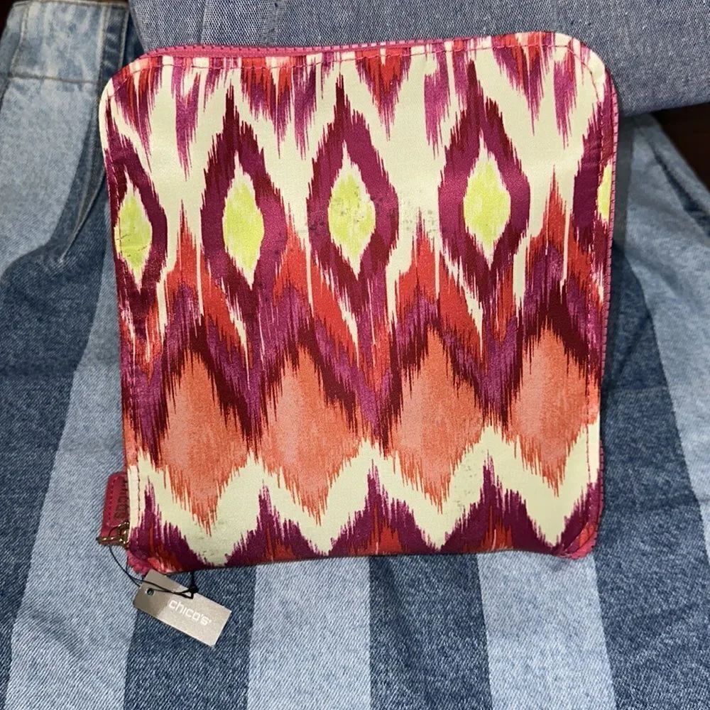 CHICO’S Ivory Coral Pink Green Purple Packable Large Weekender Polyester Bag